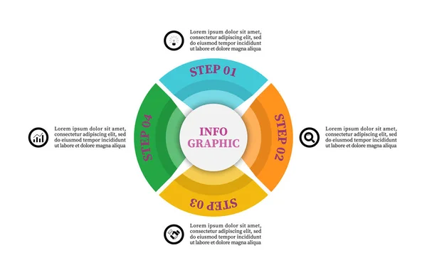 Business Infografik Präsentation Vier Elemente Prozessdiagramm Vektor Mit Schritten Oder — Stockvektor