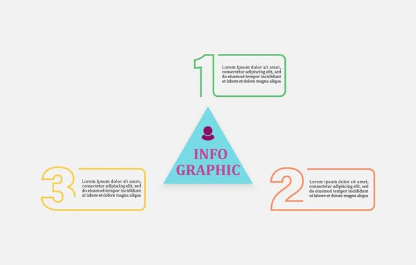 Infografischer Textvektor Präsentiert Drei Elemente Infografisches Dreieck Zeitachse Mit Schritten — Stockvektor