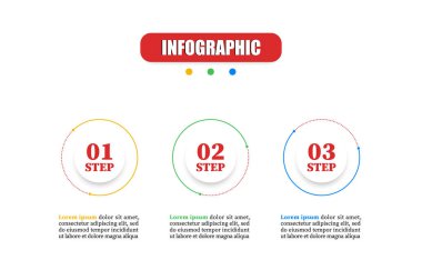Timeline circle infographic design three elements. Present business concept with 3 steps, options, circles. Can be used for workflow layout, diagram, label, planning, annual report or presentation.	
