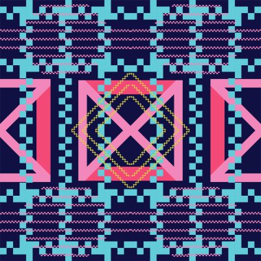 Geleneksel etnik dokuyu temsil et. Dörtlü geometrik pürüzsüz etnik tasarım. Arkaplan, halı, duvar kağıdı, giysi, ambalaj, kumaş, vektör illüstrasyonu, dikiş