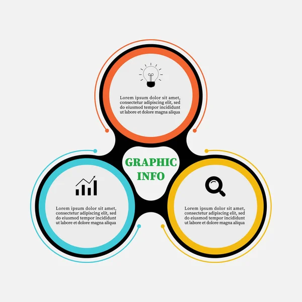 Timeline circle infographic design three elements. Present business concept with 3 steps, options, circles. Can be used for workflow layout, diagram, label, planning, annual report or presentation.	