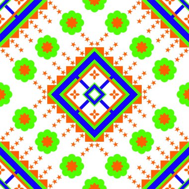 Geometric ethnic oriental floral and star seamless pattern traditional. Design for background, carpet, wallpaper, clothing, wrapping, Batik, fabric, Vector illustration and embroidery style.
