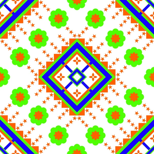 Geometric Ethnic Oriental Floral Star Seamless Pattern Traditional Design Background - Stok Vektor