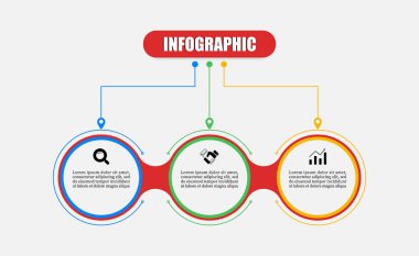 Infographic circle timeline business with three steps. Circle vector design template icon for 3 point banner, number graphics bubbles. Concept planning used for web banner, diagram, layout, workflows.