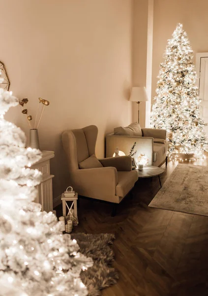 Romantique Soirée Chaleureuse Confortable Dans Salon Noël Design Intérieur Noël — Photo