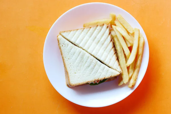 Tavuklu sandviç ve cips tabağı. — Stok fotoğraf