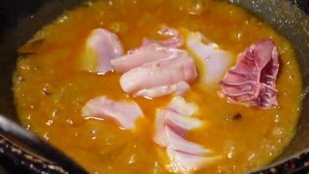 Close-up van zelfgemaakte indiase kip curry — Stockvideo