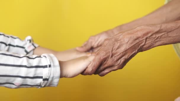 Dítě dívka držící ruku seniorských žen — Stock video