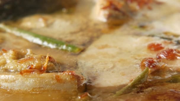 Primer plano de pescado casero de curry indio — Vídeos de Stock