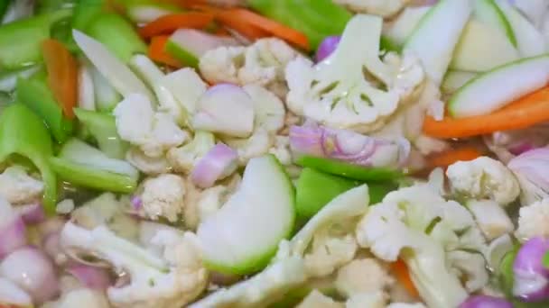 Person hand bowling fresh vegetable salad bowl — Vídeo de Stock