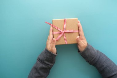 açık yeşil arka planda ev yapımı hediye kutusu 