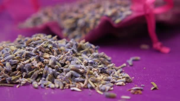 Lavendel trockenes Blatt auf violettem Hintergrund — Stockvideo
