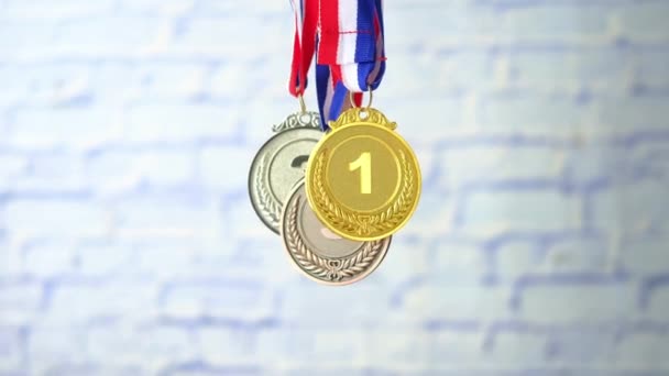 First Place Throphy against white wall background — Video Stock