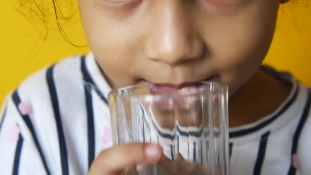 Menina bebendo água de perto — Vídeo de Stock