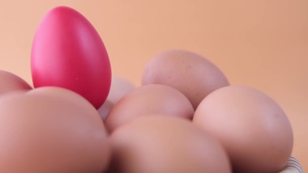 Destacan los huevos de un solo color rojo — Vídeo de stock