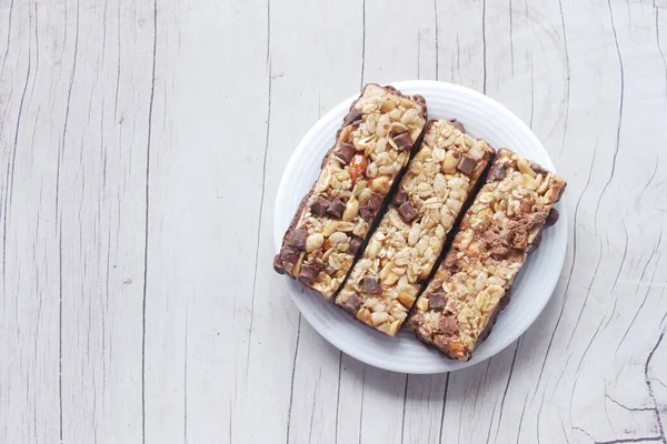 Almond and oat protein bars on table . — Stock Photo, Image