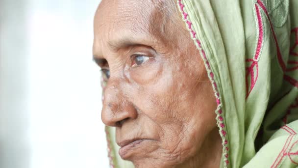 Riflessivo asiatico anziani donne guardando lontano — Video Stock