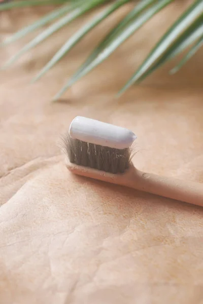 Bamboo tooth brush with paste — Stock Photo, Image