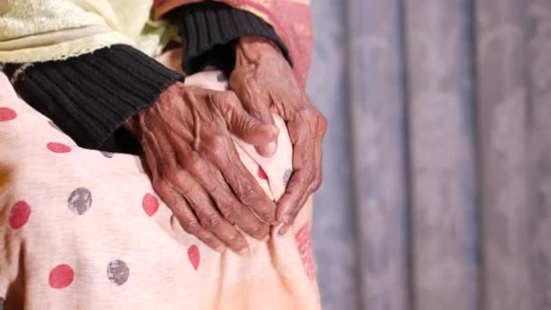 Gros plan sur les femmes âgées souffrant de douleurs articulaires au genou — Video