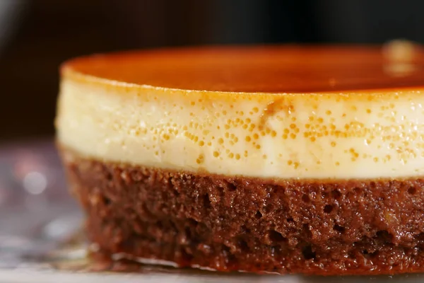 Close up of Caramel custard pudding on a plate — Stock Photo, Image