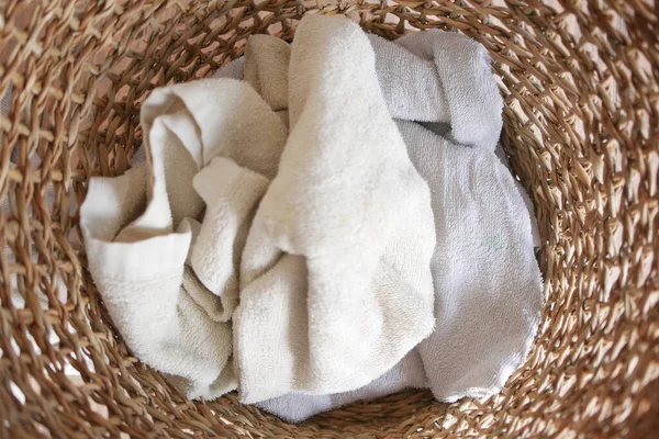 Top view of Clothes in basket on floor — Stock Photo, Image