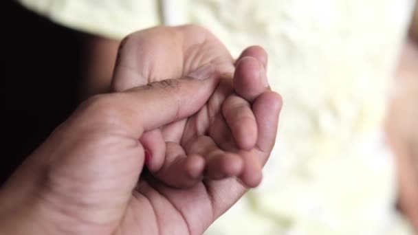 Father holding his child hand close up — 图库视频影像