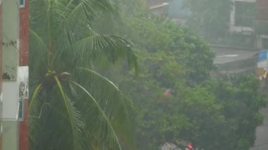 Bangladeş 'in Dhaka şehrinde yağmurlu bir günde eski konut binaları