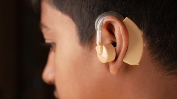 Hearing Aid Concept Teenage Boy Hearing Problems — Stock Video