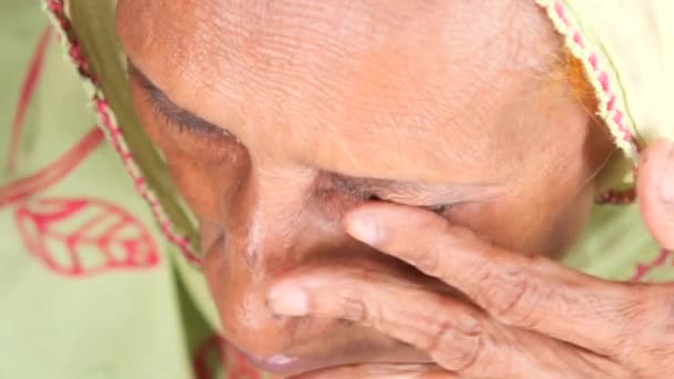 Senior Women Suffering Eye Pain Top View — Stockvideo