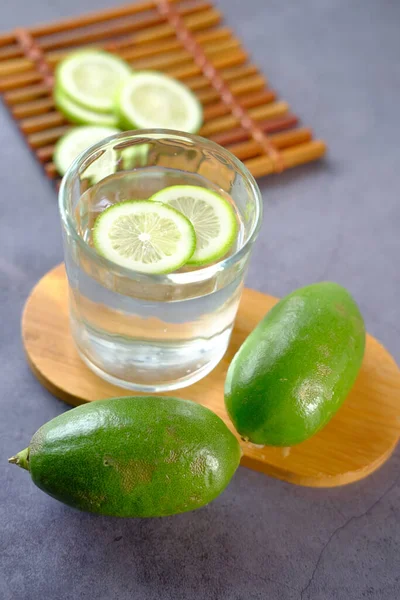 Bebida Refrescante Água Limão Mesa Vista Superior — Fotografia de Stock