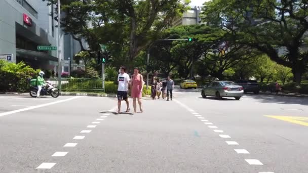 Ομάδα Ανθρώπων Που Περπατούν Μαζί Στο Marina Bay — Αρχείο Βίντεο
