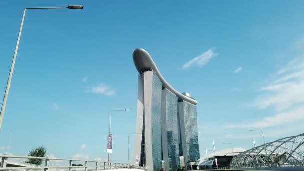 Singapur Marina Körfezi Kumları Bir Arabanın Camından Çekiliyor Köprüden Geçiyor — Stok video