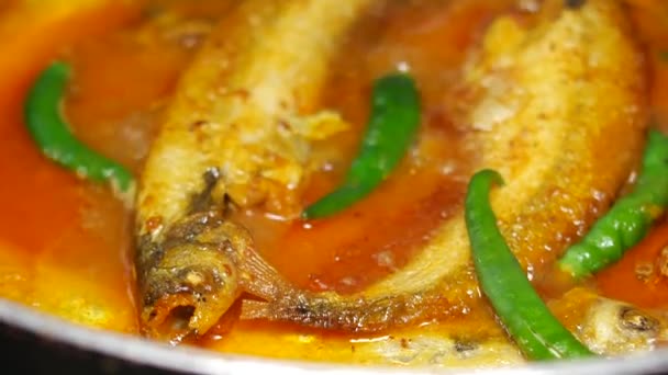 Närbild Hemmagjord Indisk Curryfisk — Stockvideo