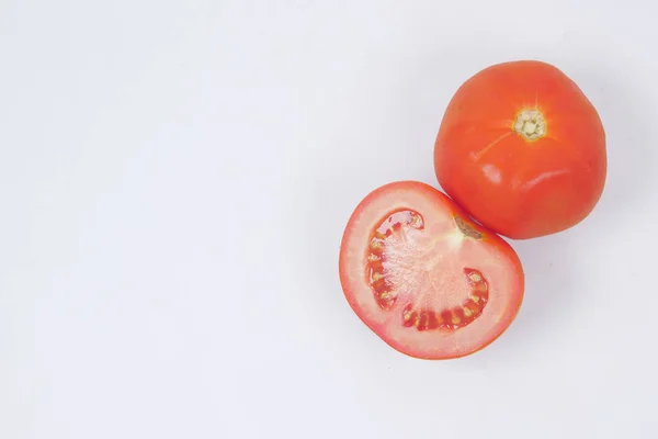 Slice Fresh Tomato White Background Copy Space — Fotografia de Stock