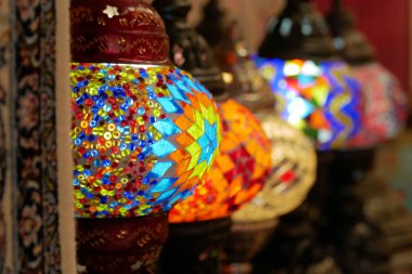 glowing lantern lamp in a row 