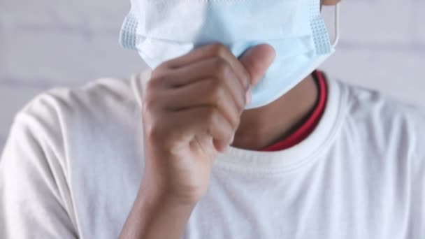 Teenage Boy Face Mask Coughing Sneezes — Vídeo de Stock