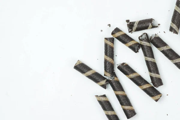 Деталь Короткий Вафельний Рулонний Шоколад Білому Тлі — стокове фото
