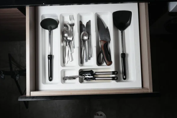 Cutlery Fork Knife Spoon Drawer — Fotografia de Stock