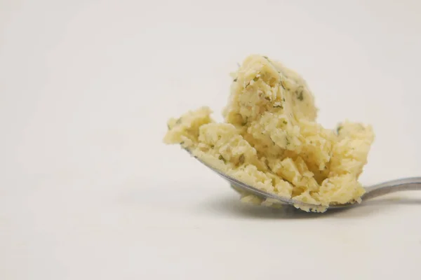 Fresh Garlic Butter Spoon White Background — Fotografia de Stock