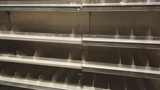 Empty Supermarket Shelves Selective Focus — Stockvideo