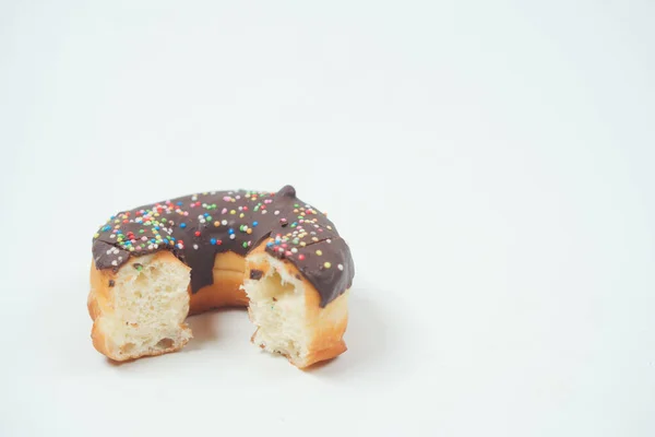 Half Eaten Chocolate Donuts White Background — Stockfoto