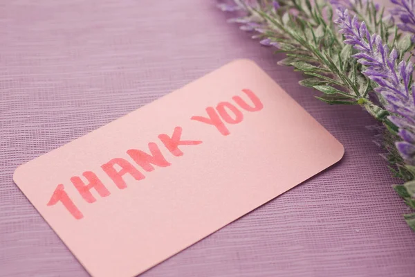 Thank You Message Sticky Note Flower Purple Background — Foto de Stock
