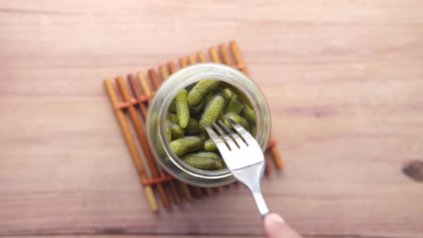 Bottle Pickled Cucumbers Pickles Table — стоковое видео