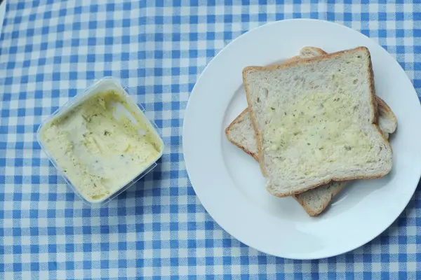 Garlic Butter Spread Bread Table — Stock fotografie