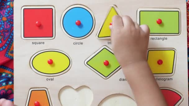 Child Matching Geometric Shapes Board — Stock video