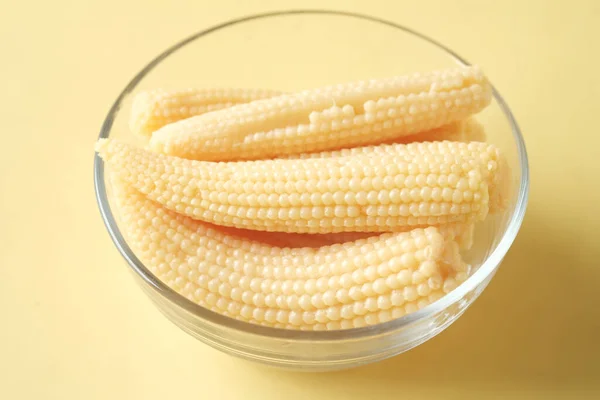 Baby Corn Bowl Yellow Background — Stock Fotó