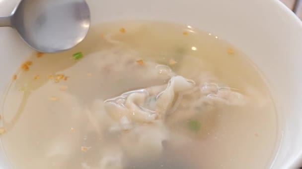Dumpling Soppa Skål Bordet — Stockvideo