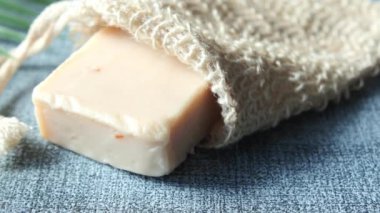 natural soap bar on gray background ,