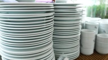 stack of empty plate on table ,
