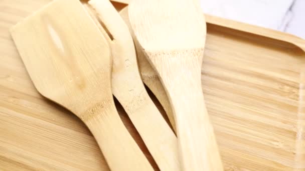 Wooden Cutlery Fork Spoon Chopping Board Table — Stock video